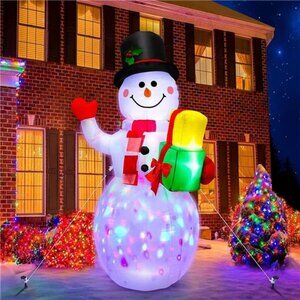 5 FT Christmas Inflatables Snowman Outdoor Decor, Colorful Rotating LED Lights